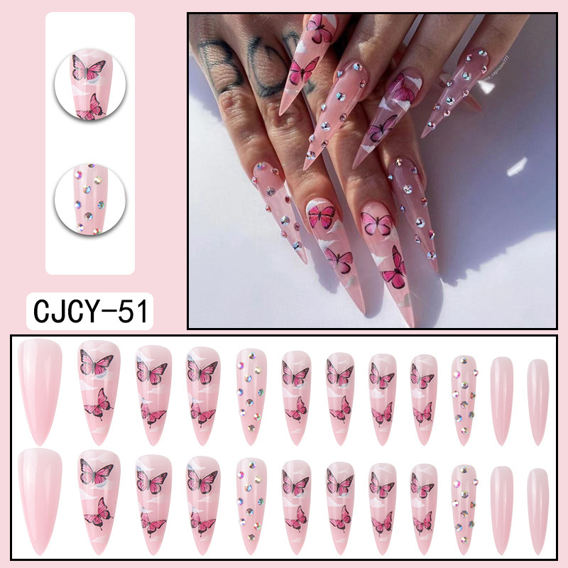 Long pointed nails, broken diamonds, butterfly dots, diamonds, clouds, spicy girls wearing nail stickers, cross-border wearing of nail art