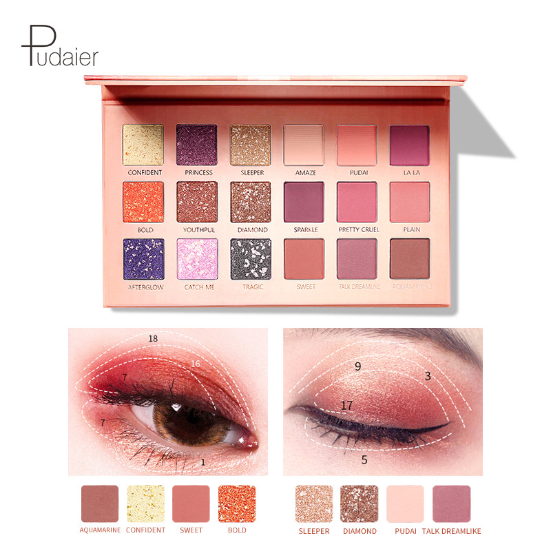 Makeup Pudaier 18 color eye shadow dish ins glitter powder pearl light is not dizzy and easy to color eye shadow