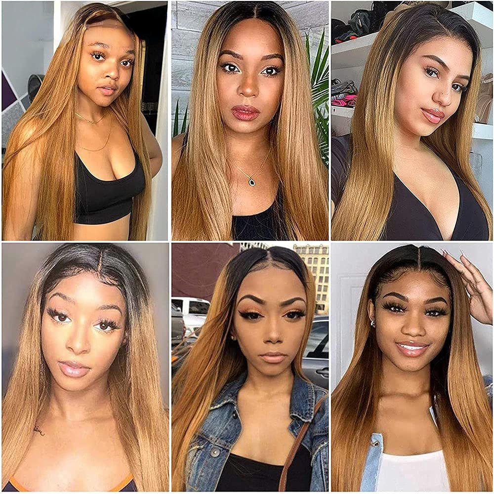 Highlight Wig, 22 Inch Long Straight Hair Human Hair Wig, Piano Color Hood