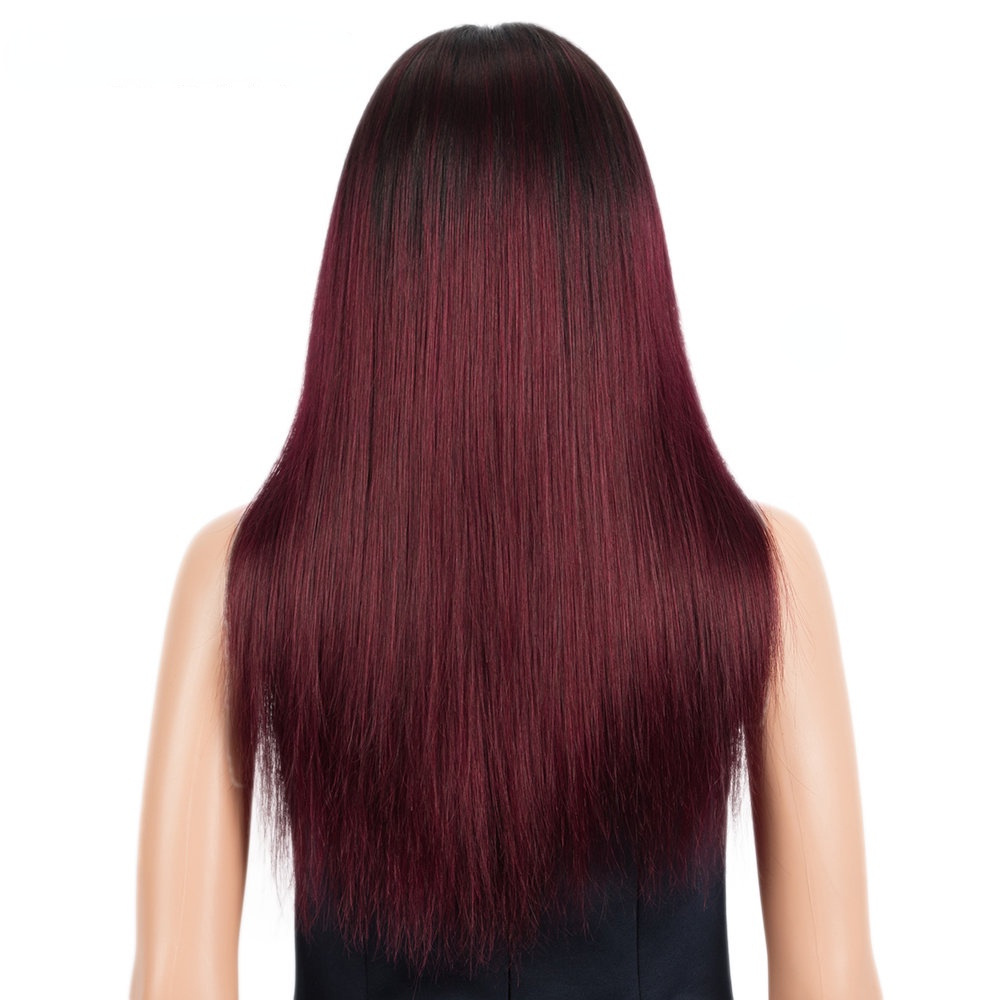 Highlight Wig, 22 Inch Long Straight Hair Human Hair Wig, Piano Color Hood