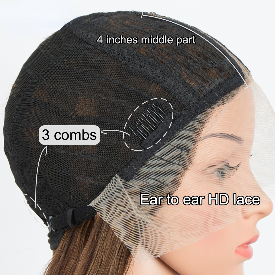 Highlight Wig, 22 Inch Long Straight Hair Human Hair Wig, Piano Color Hood