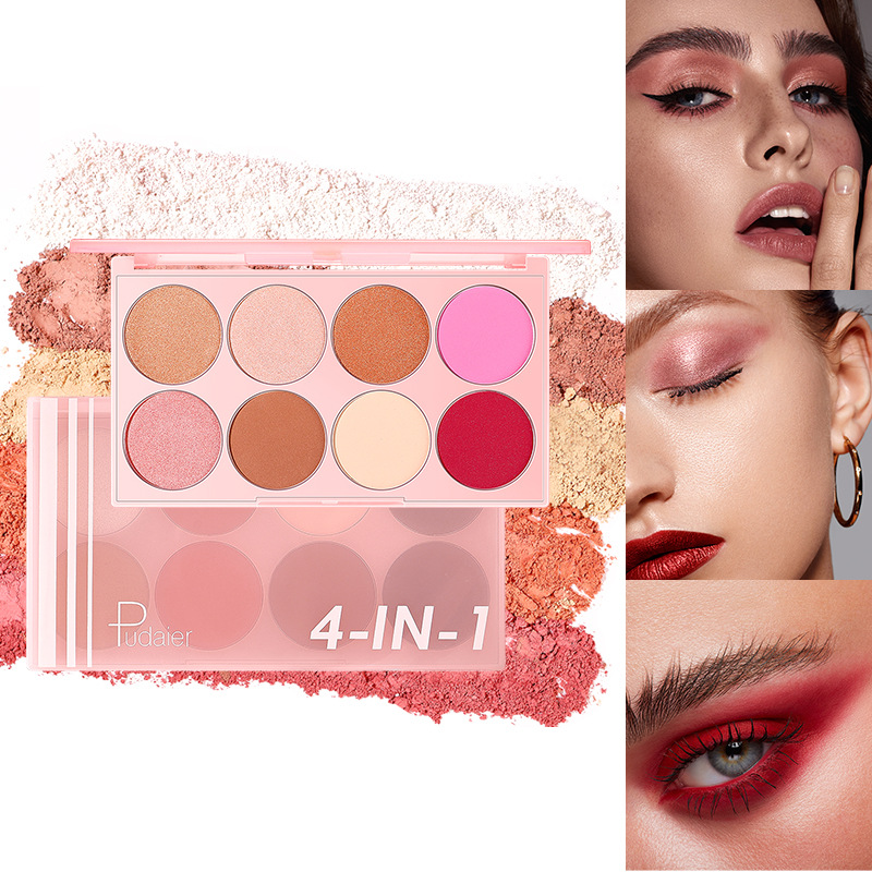 Pudaier powder blusher rouge, high gloss, multifunctional blusher, natural nude makeup, 8-color eye shadow, color makeup