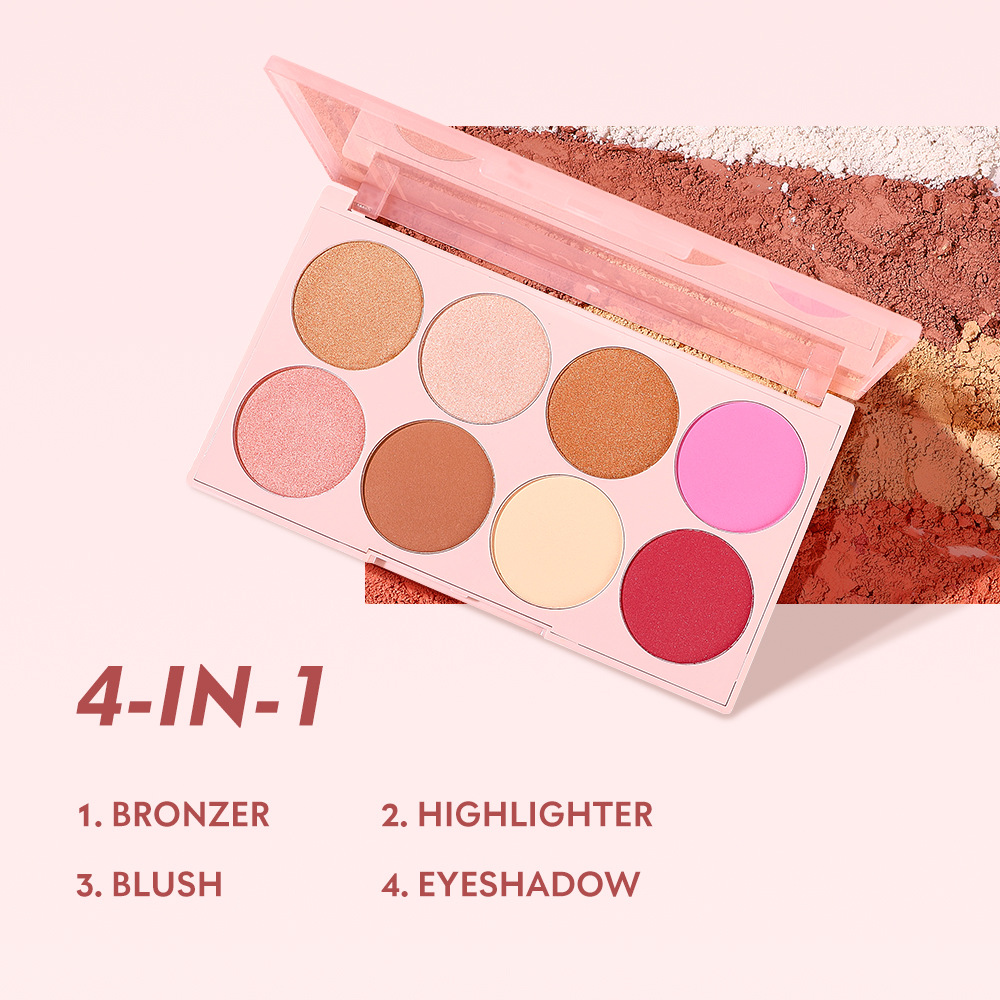Pudaier powder blusher rouge, high gloss, multifunctional blusher, natural nude makeup, 8-color eye shadow, color makeup