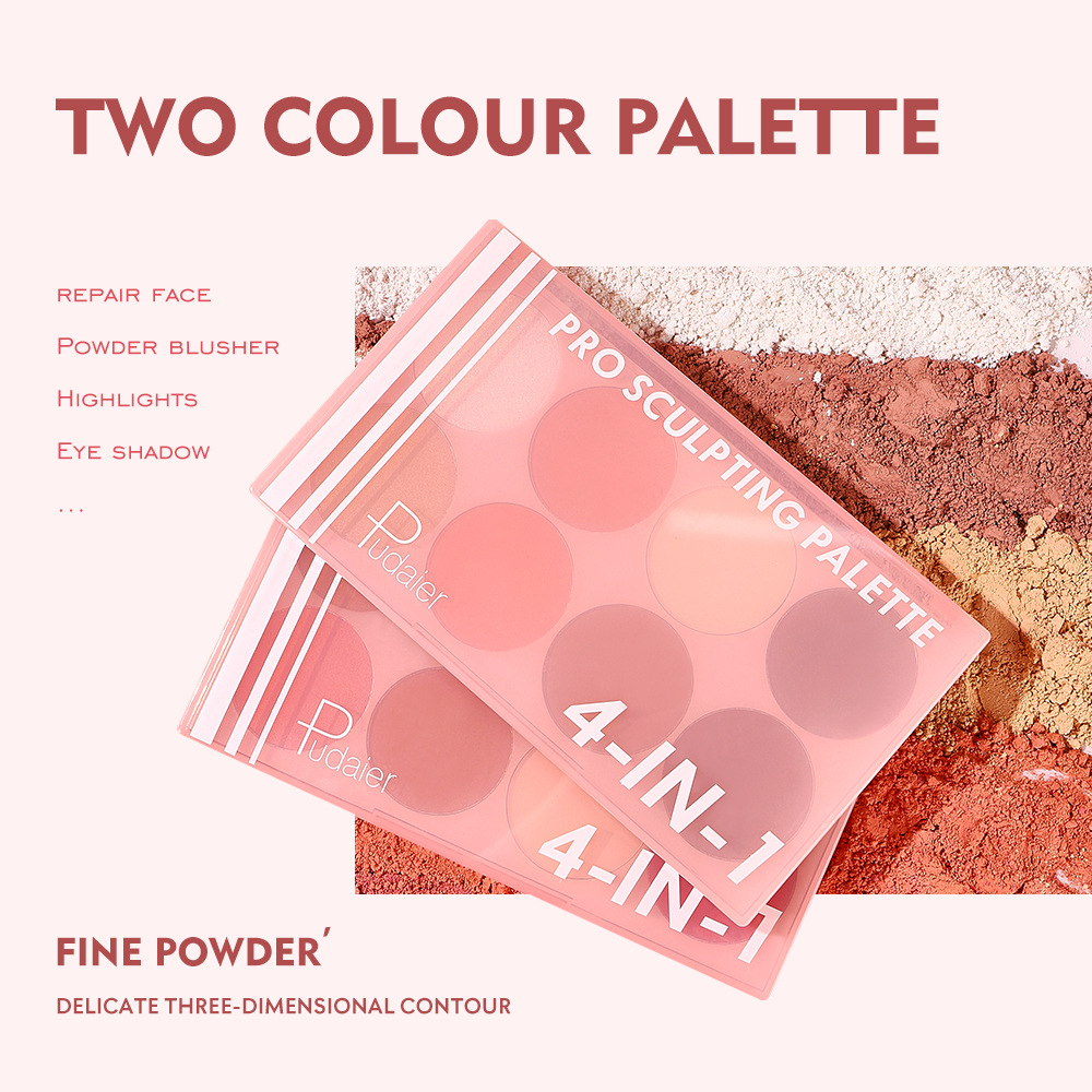 Pudaier powder blusher rouge, high gloss, multifunctional blusher, natural nude makeup, 8-color eye shadow, color makeup