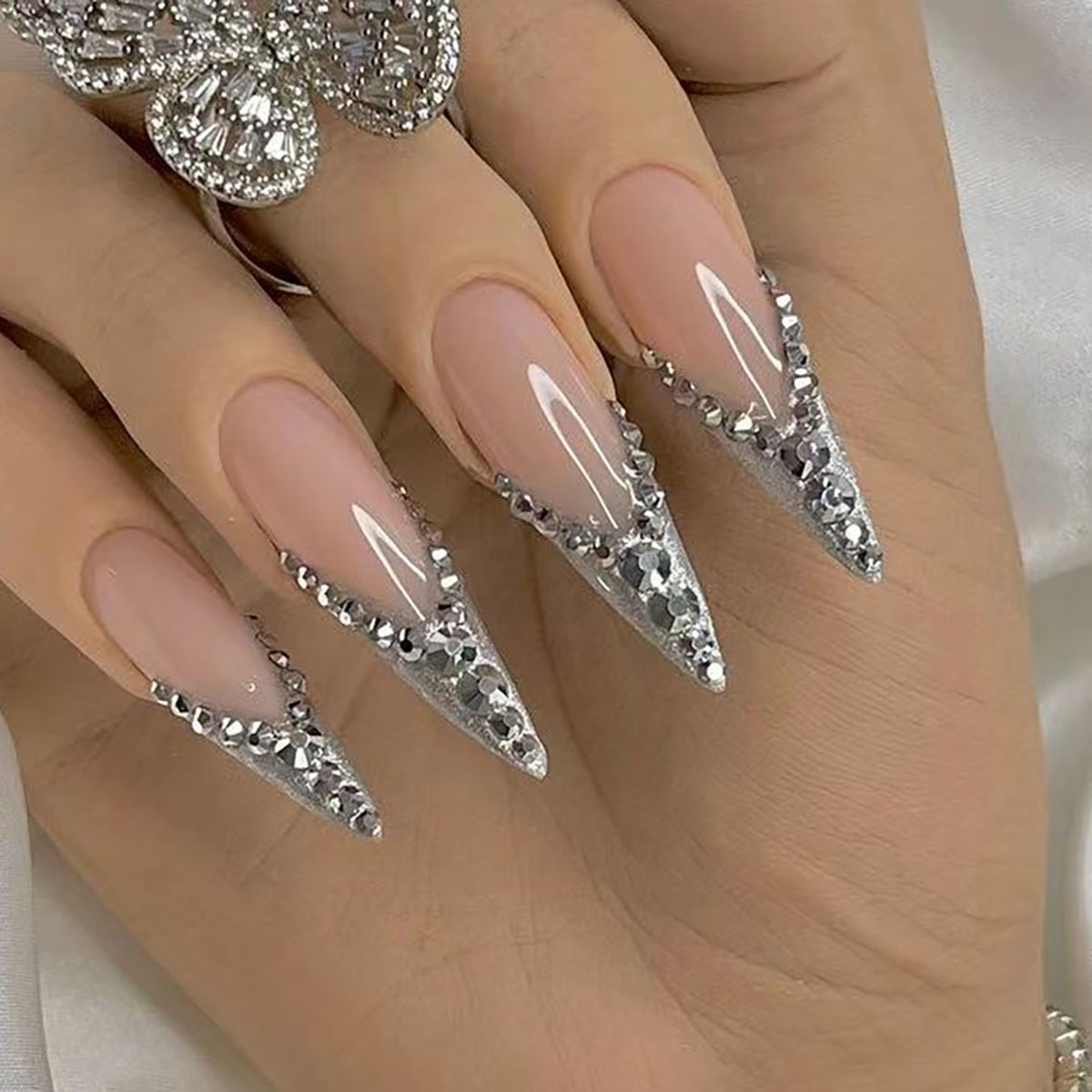 French style glitter powder  explosive glitter broken diamond wearing fake nails finished nail patches long nail patches
