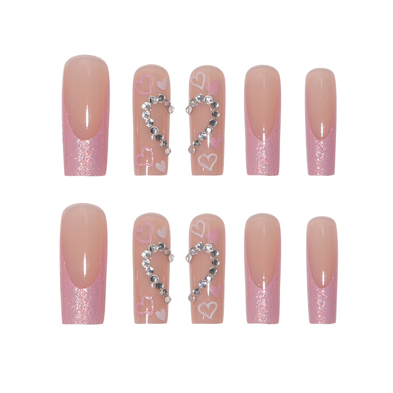 French style glittering pink love patchwork for water pipe nail, diamond piercing nail polish, European and American nail fake nails