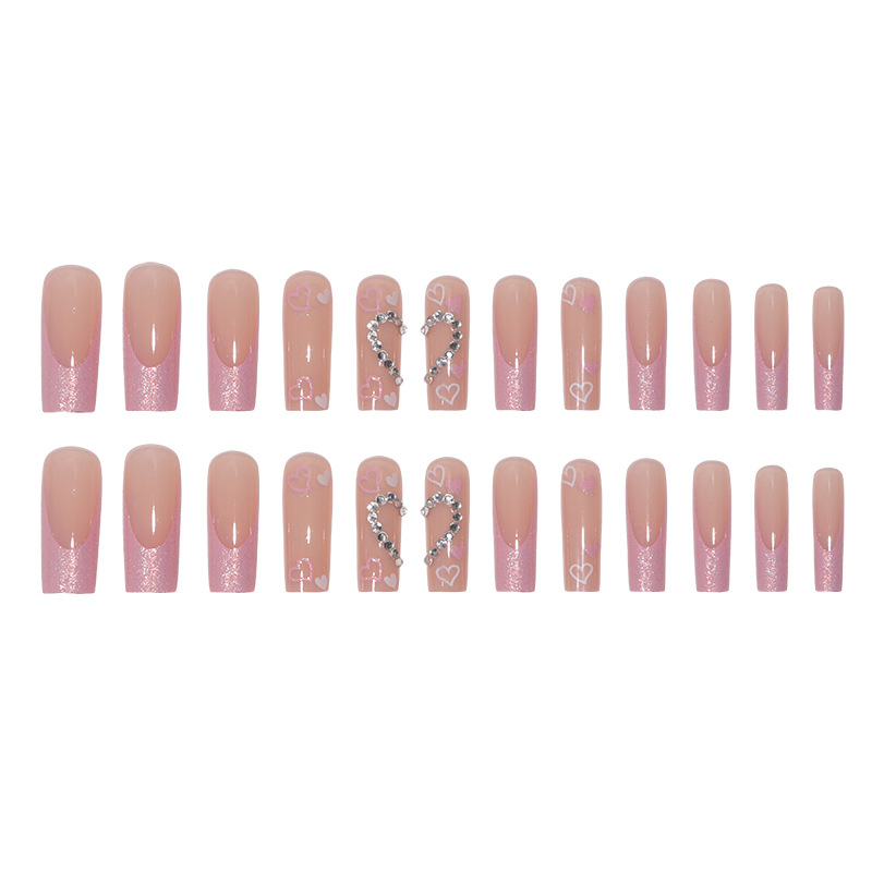 French style glittering pink love patchwork for water pipe nail, diamond piercing nail polish, European and American nail fake nails