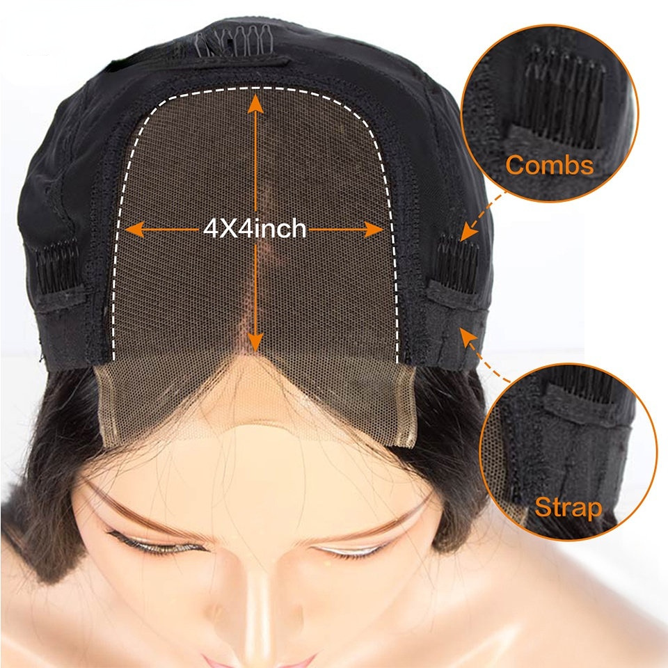 European and American wigs in Africa new 4*4lace mid-length straight hair all-real human hair ladies head cover Human hair