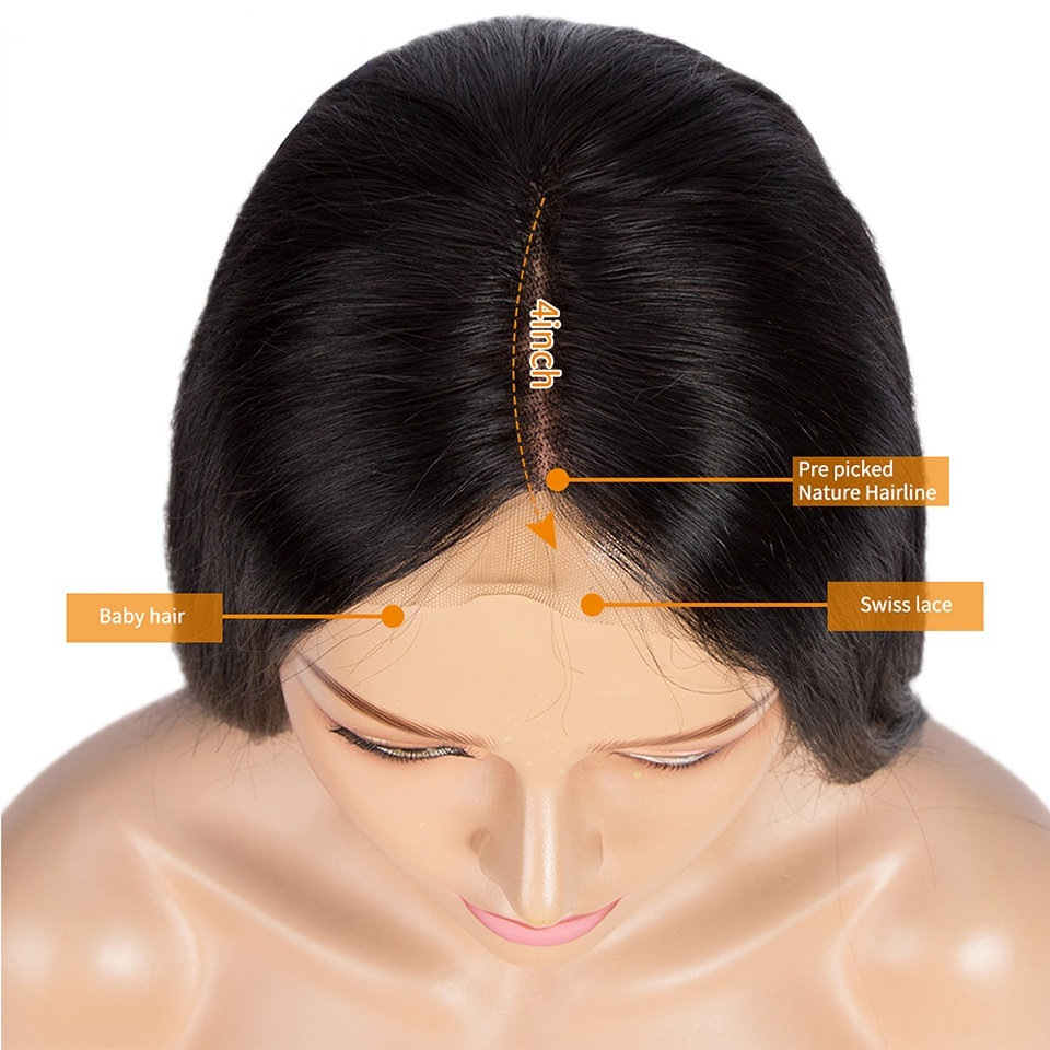 European and American wigs in Africa new 4*4lace mid-length straight hair all-real human hair ladies head cover Human hair