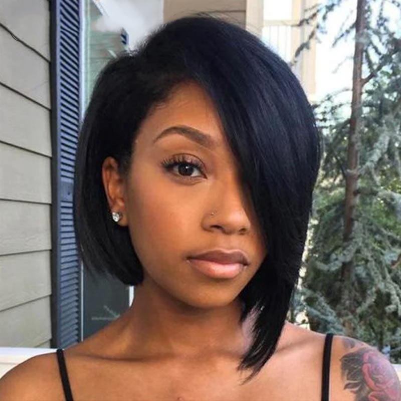 wig european american fluffy front lace real hair short head cover female human hair