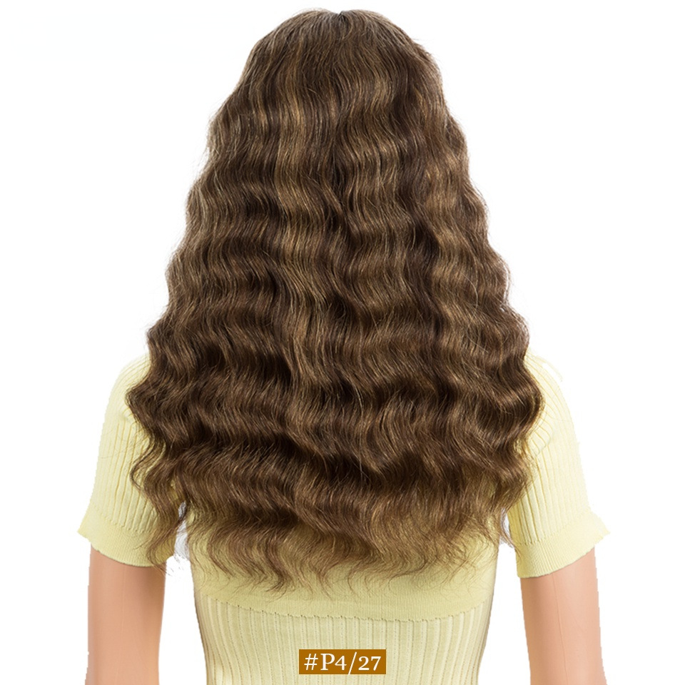 European and American wigs women's african fashion middle parted 20 inches long curly hair full real hair head covering