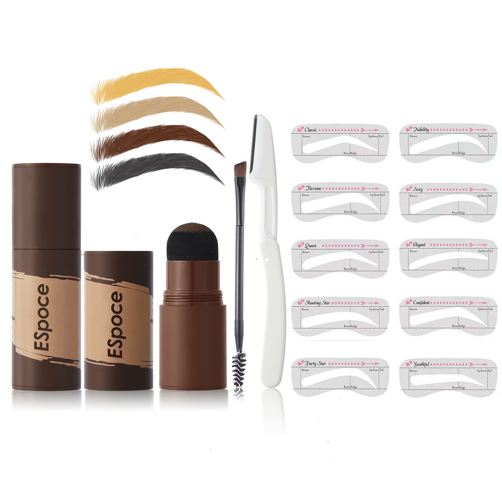 Espooce Seal Eyebrow Powder Stick Waterproof, Sweatproof, and Non peeling Makeup Hair Line Shadow Pink Eyebrow Card Eyebrow Knife Set