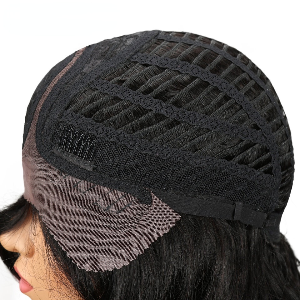 Human hair head covering, hair seam lace wig, human hair