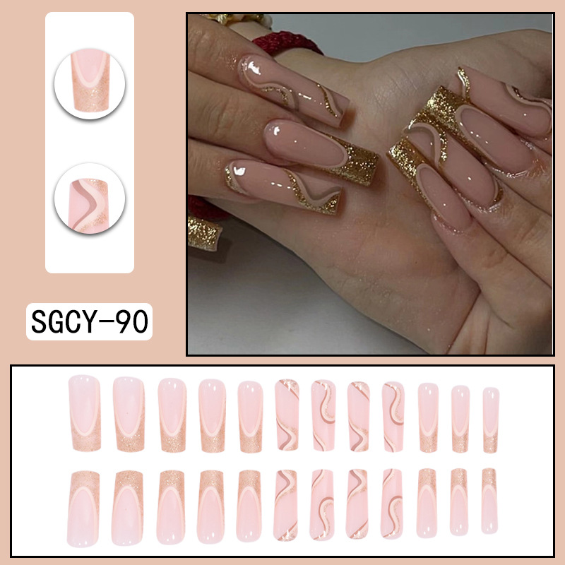 French style nail polish with golden glitter lines European and American wearing nail patches foreign trade nail art