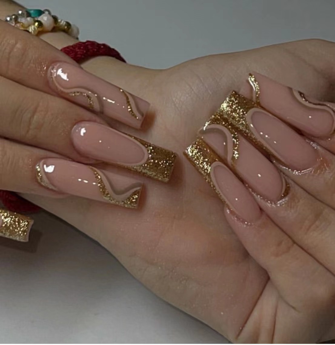 French style nail polish with golden glitter lines European and American wearing nail patches foreign trade nail art
