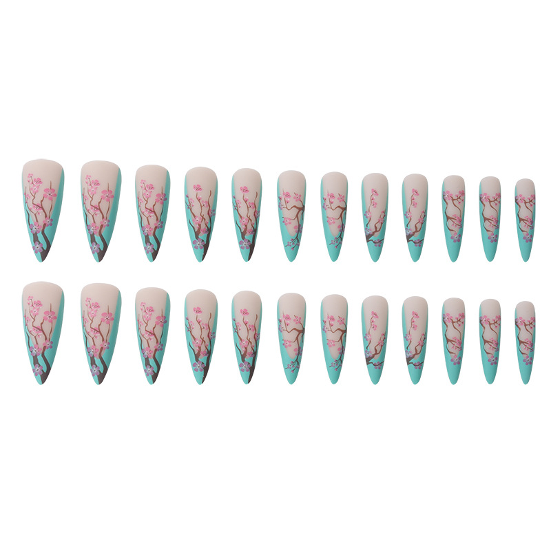 Chinese style plum blossom long pointed nails French style nail patches, fake nails European and American wearing nails