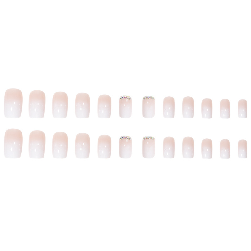 White minimalist gradient with diamond square head wearing nail patches fake nails  detachable nail art