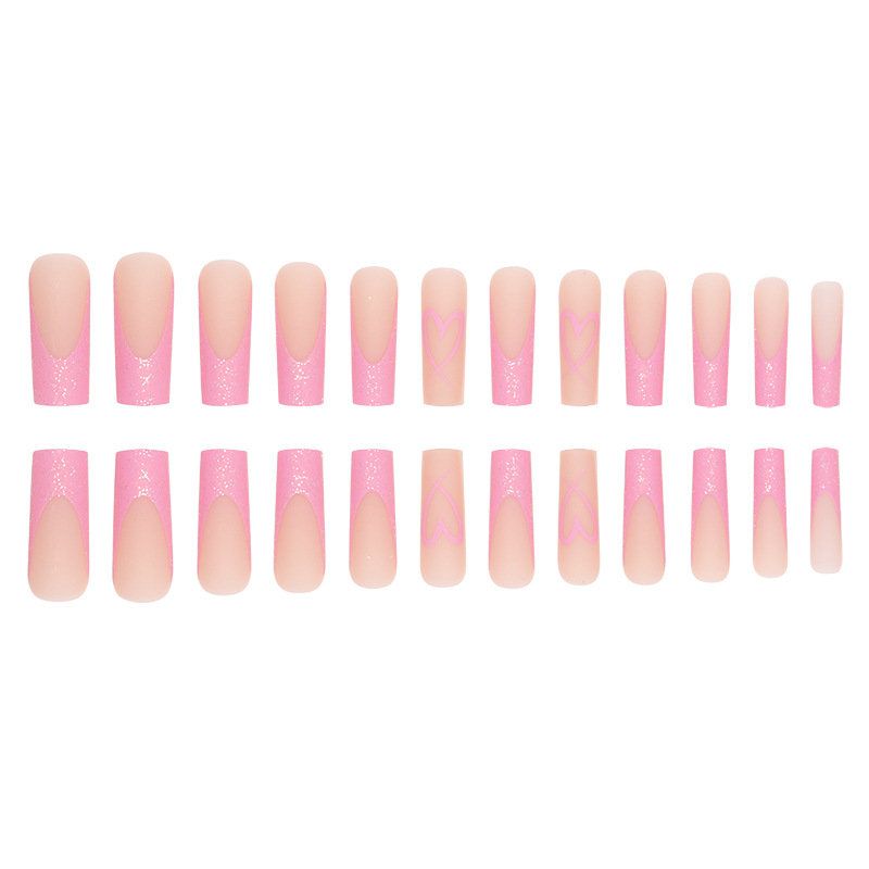 Sparkling Pink Love Wearing Nail French Wearable Nail Patch European and American Nail Patch