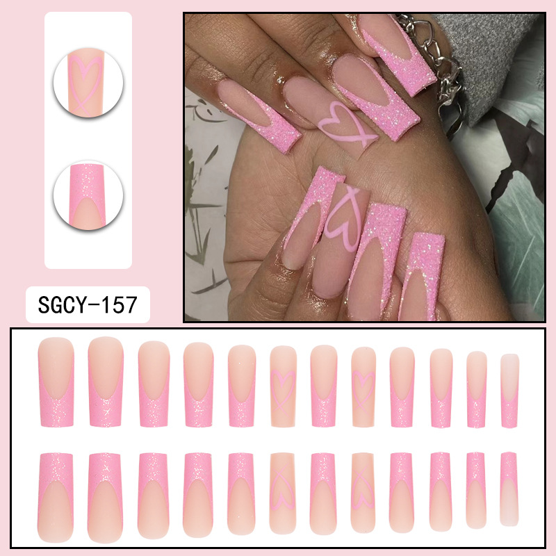 Sparkling Pink Love Wearing Nail French Wearable Nail Patch European and American Nail Patch