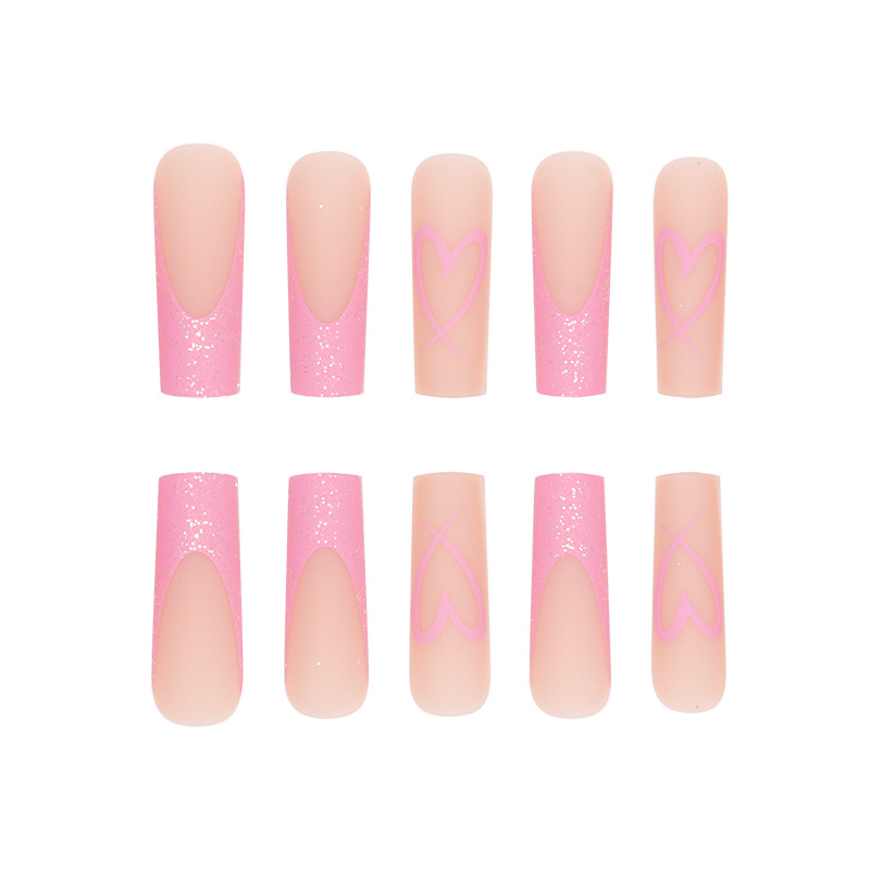 Sparkling Pink Love Wearing Nail French Wearable Nail Patch European and American Nail Patch