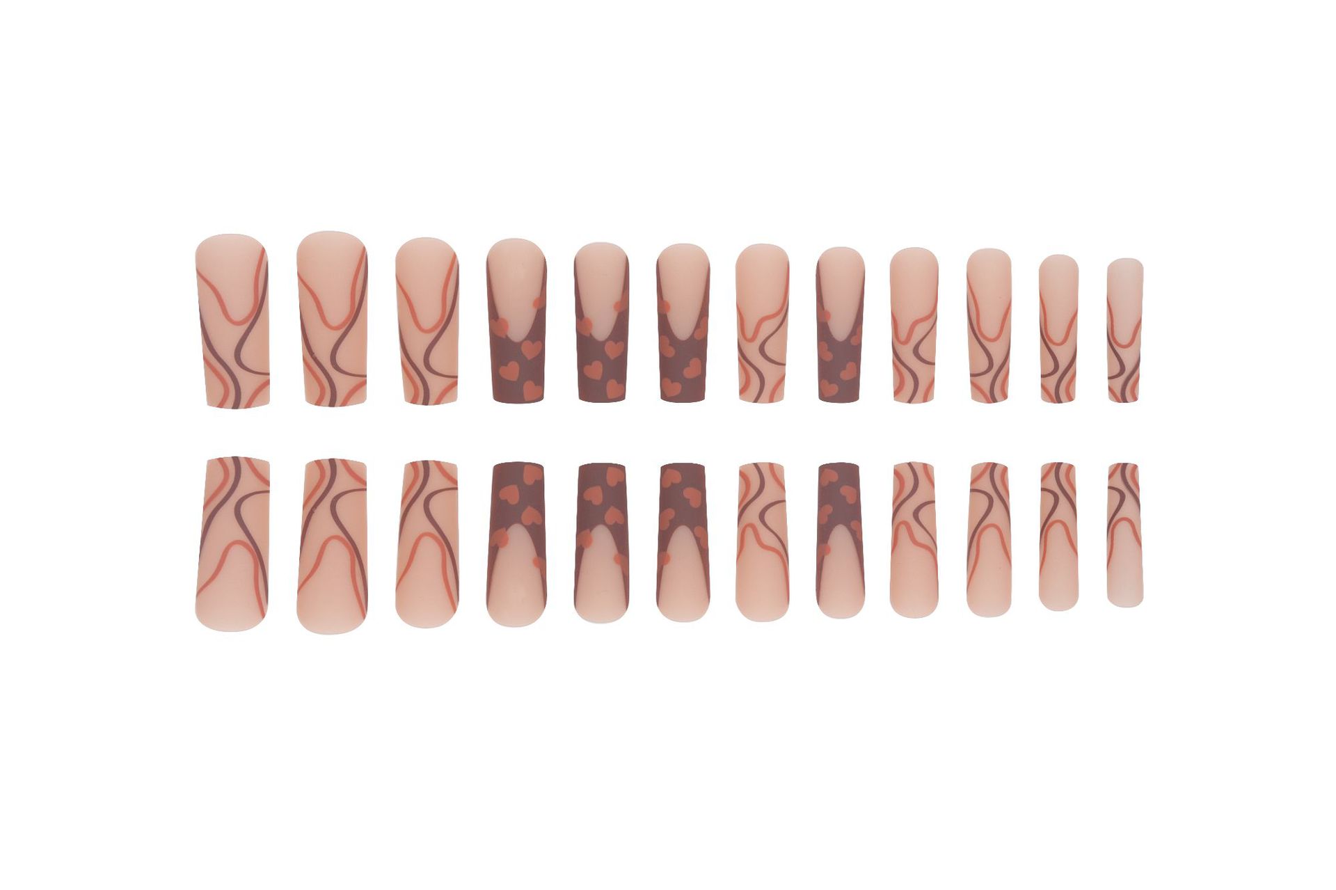 Long style water pipe nail with dark heart-shaped lines European and American wearing nail art patches fake nail patches