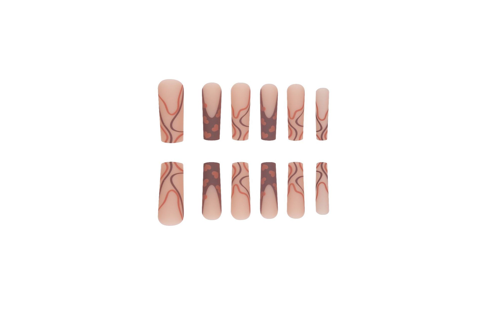 Long style water pipe nail with dark heart-shaped lines European and American wearing nail art patches fake nail patches