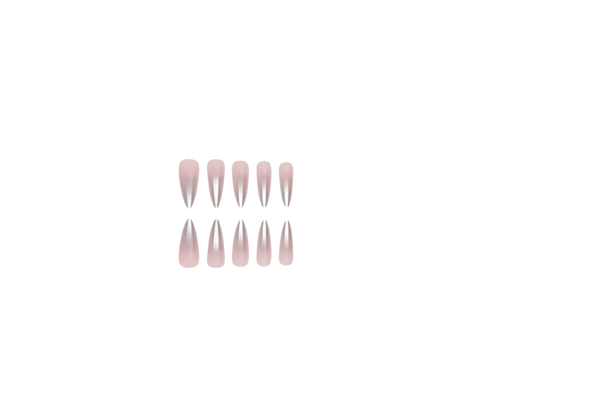 Silver gradient long pointed nail with jelly color transparent powder and white wearing armor