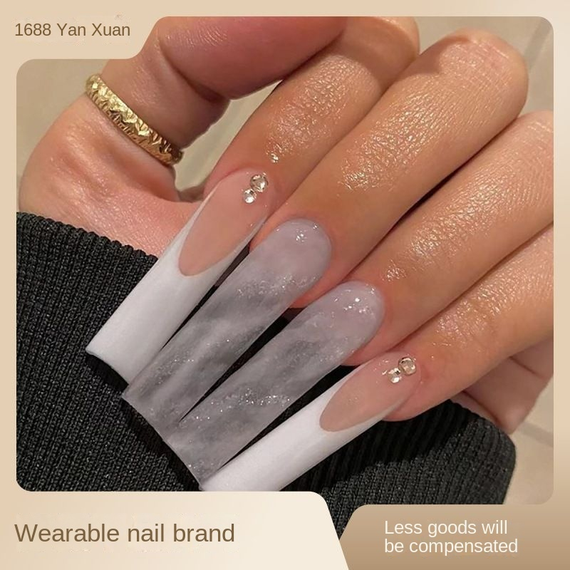 Pure Desire Transparent French Cross border Popular Water Pipe False Nail Sheet Finished rectangular French Style