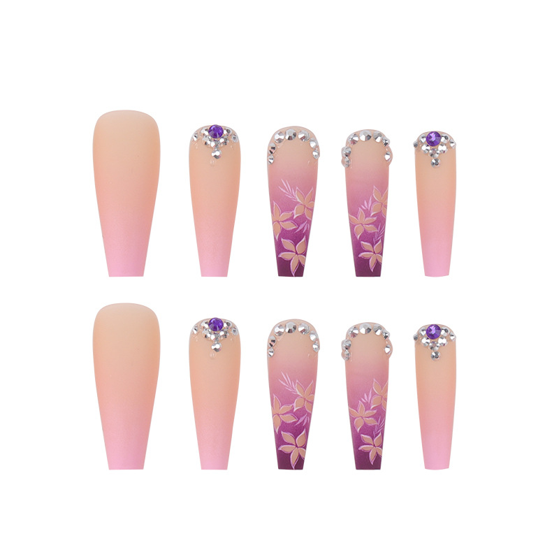 Gradient Flower Purple Diamond Wearing Nail Stickers