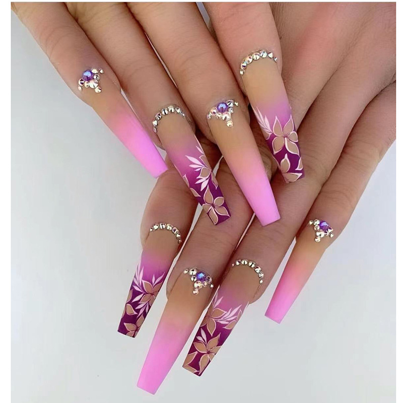 Gradient Flower Purple Diamond Wearing Nail Stickers