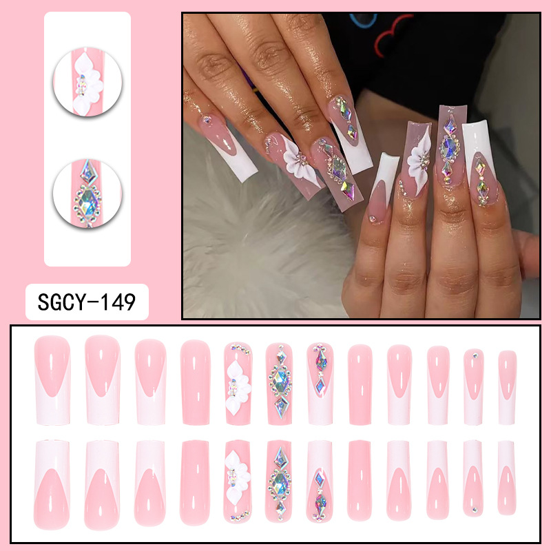 French style three-dimensional flower stamen fake nail patches for cross-border wearing nail patches for nail enhancement