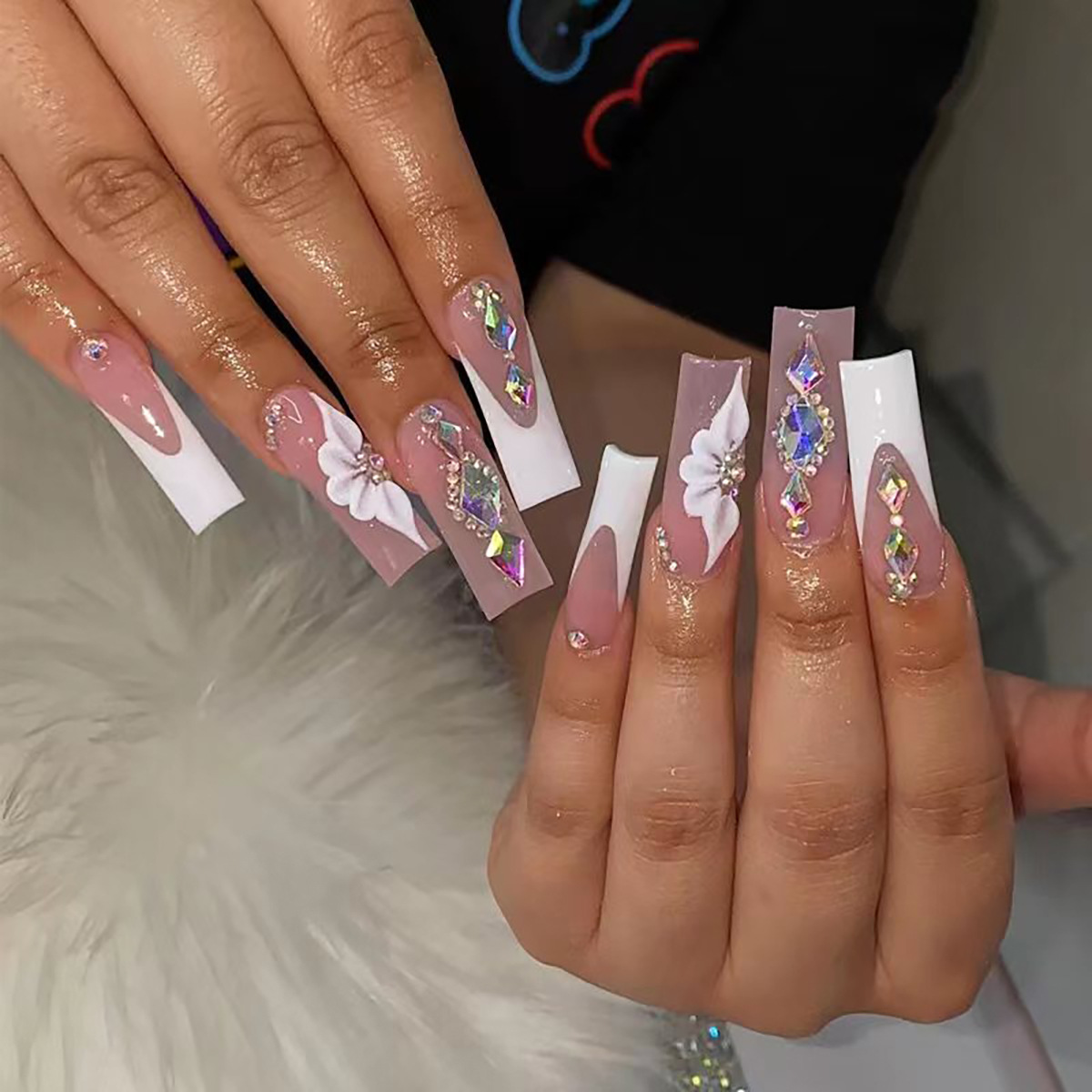 French style three-dimensional flower stamen fake nail patches for cross-border wearing nail patches for nail enhancement