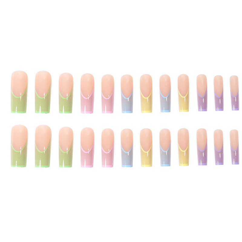 European and American long water pipe French nail candy colored finished nail rainbow gradient nail patches