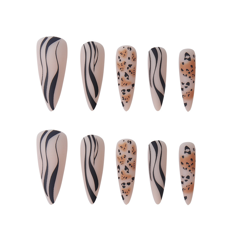 Long and pointed nail art sheet finished matte leopard print wearing armor European and American matte wearing armor sheet