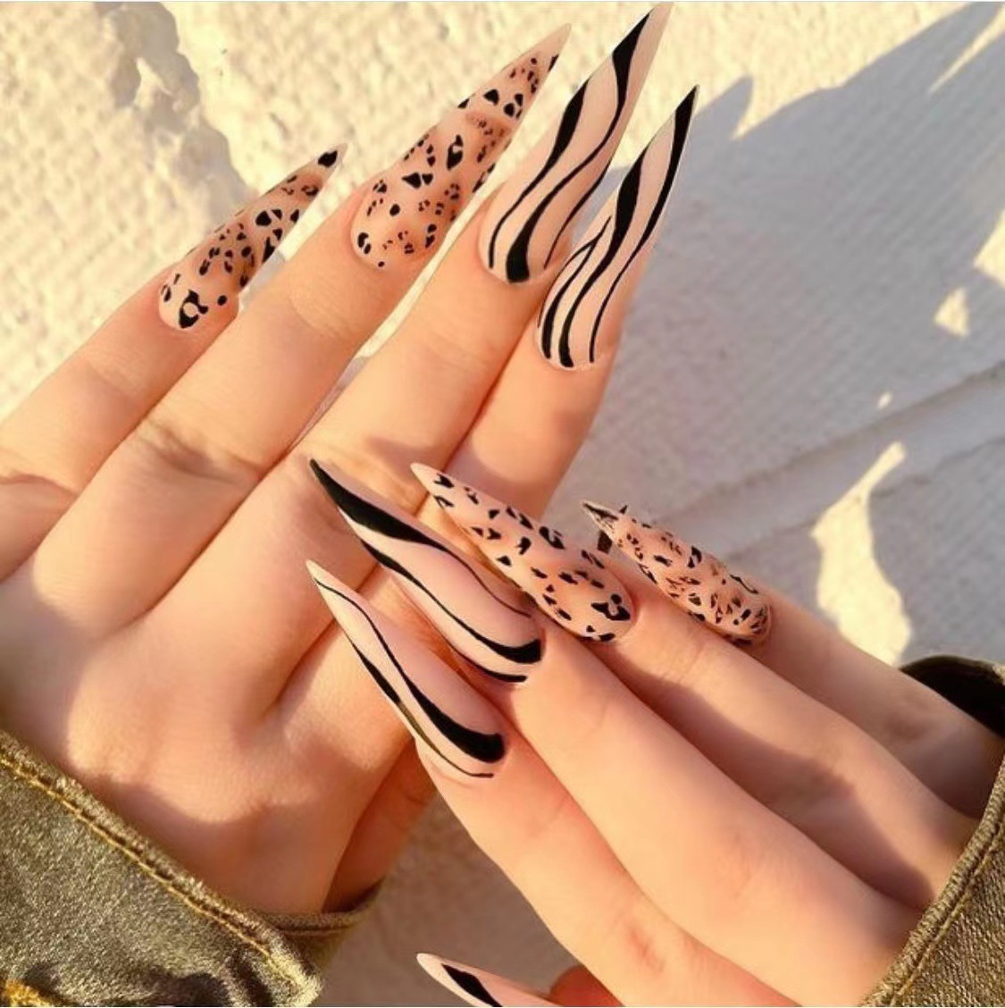 Long and pointed nail art sheet finished matte leopard print wearing armor European and American matte wearing armor sheet