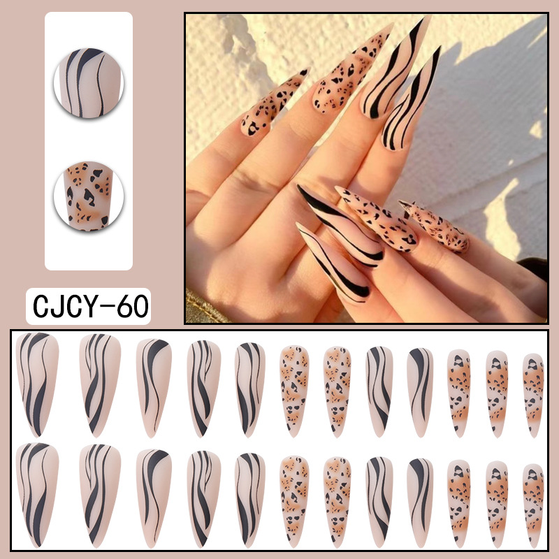 Long and pointed nail art sheet finished matte leopard print wearing armor European and American matte wearing armor sheet