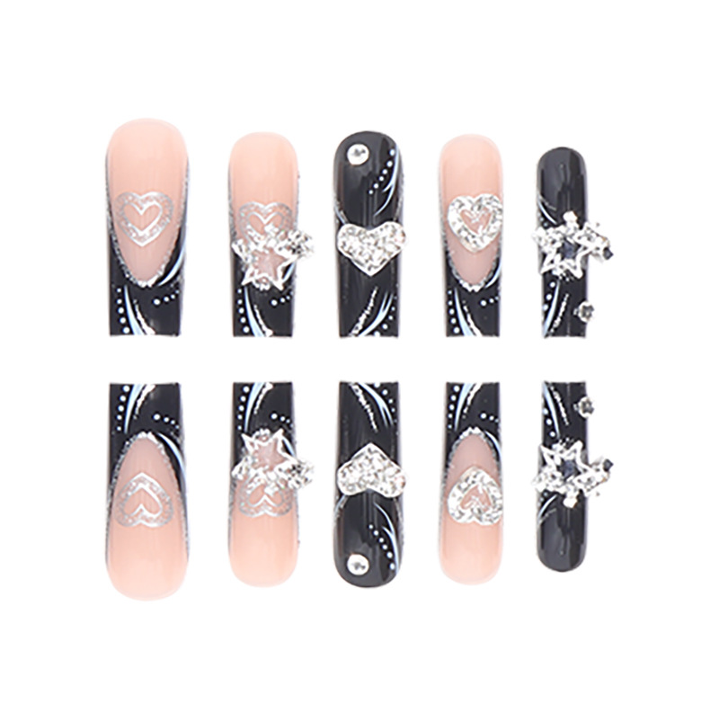 Black French Wearing Nail Sweet Cool Nail Patch Sparkling Pink Love Star European and American Dark Detachable Nail Patch