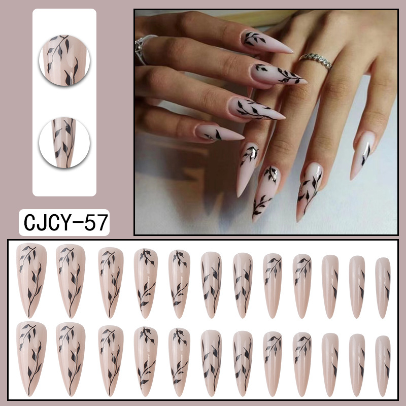 Long pointed nails simple leaves European and American wearing armor detachable fake nails