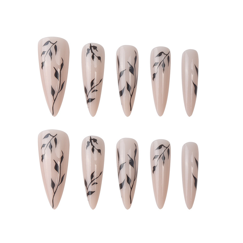 Long pointed nails simple leaves European and American wearing armor detachable fake nails