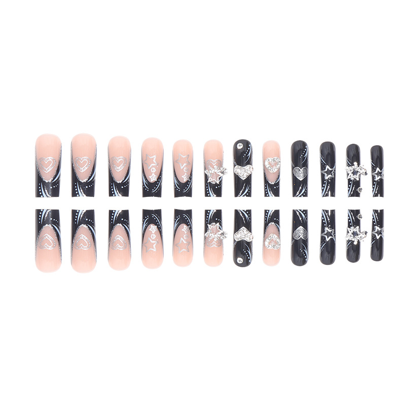 Black French Wearing Nail Sweet Cool Nail Patch Sparkling Pink Love Star European and American Dark Detachable Nail Patch