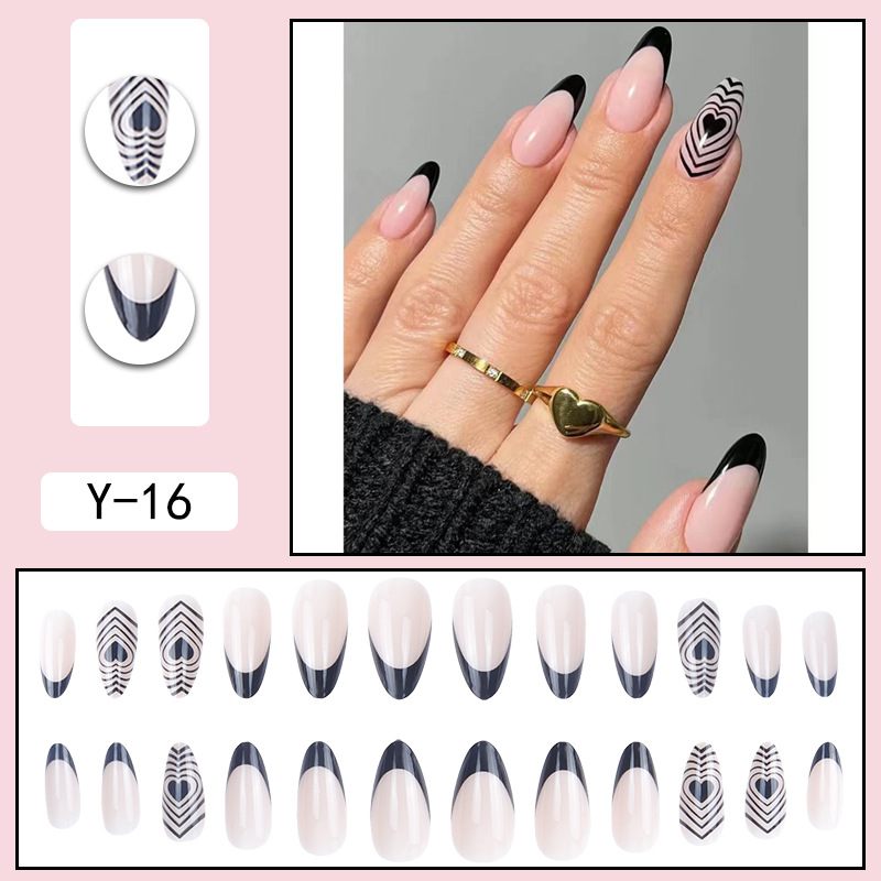 Color Love Water Drop Nail Black Edge French Nail Hot Selling in Europe and America Wearing Nail Beauty Popular on the Internet, Same Style Almond Nail
