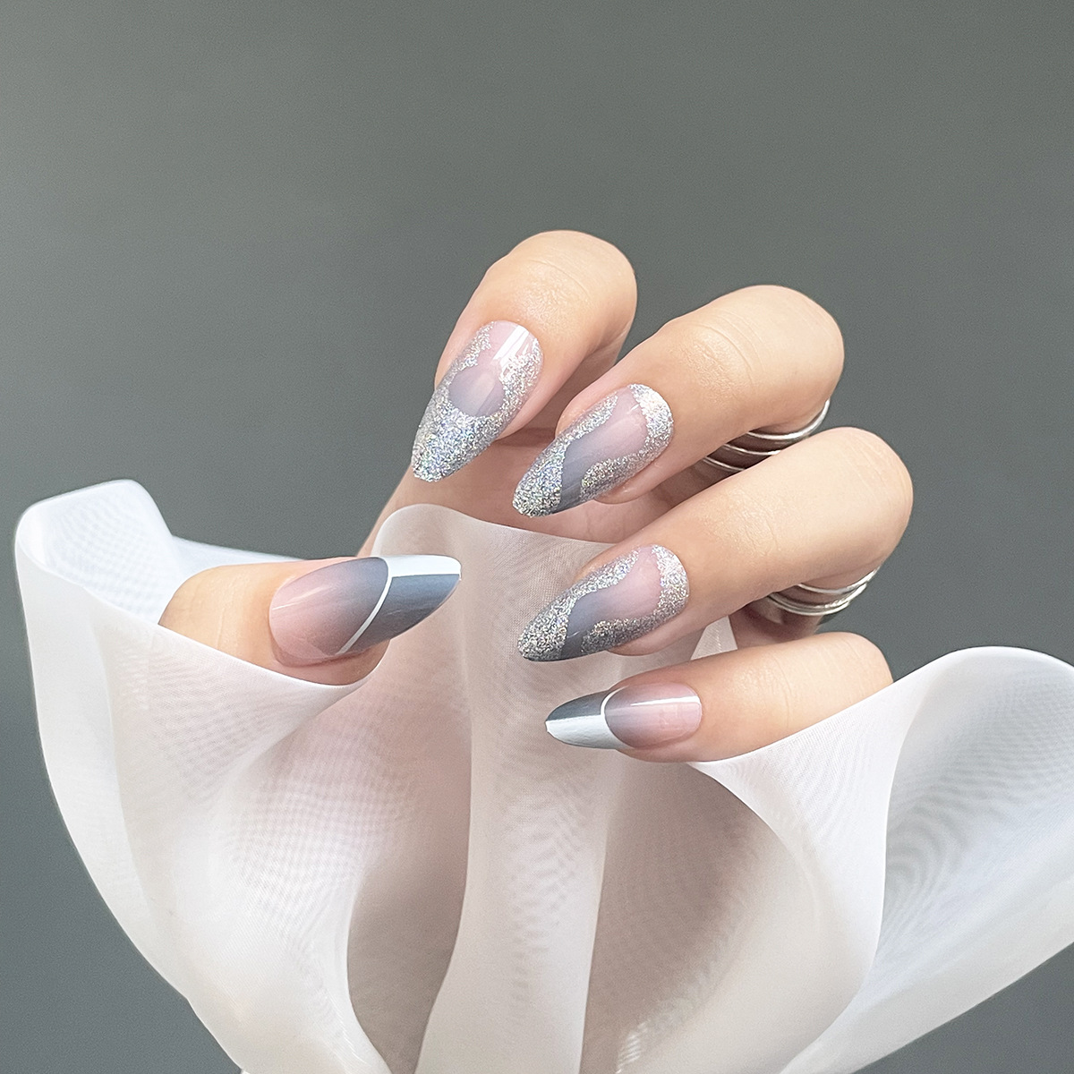 24 pieces of pointed nail false nail patches European and American wearable nail patches detachable diamond inlay Instagram style nail