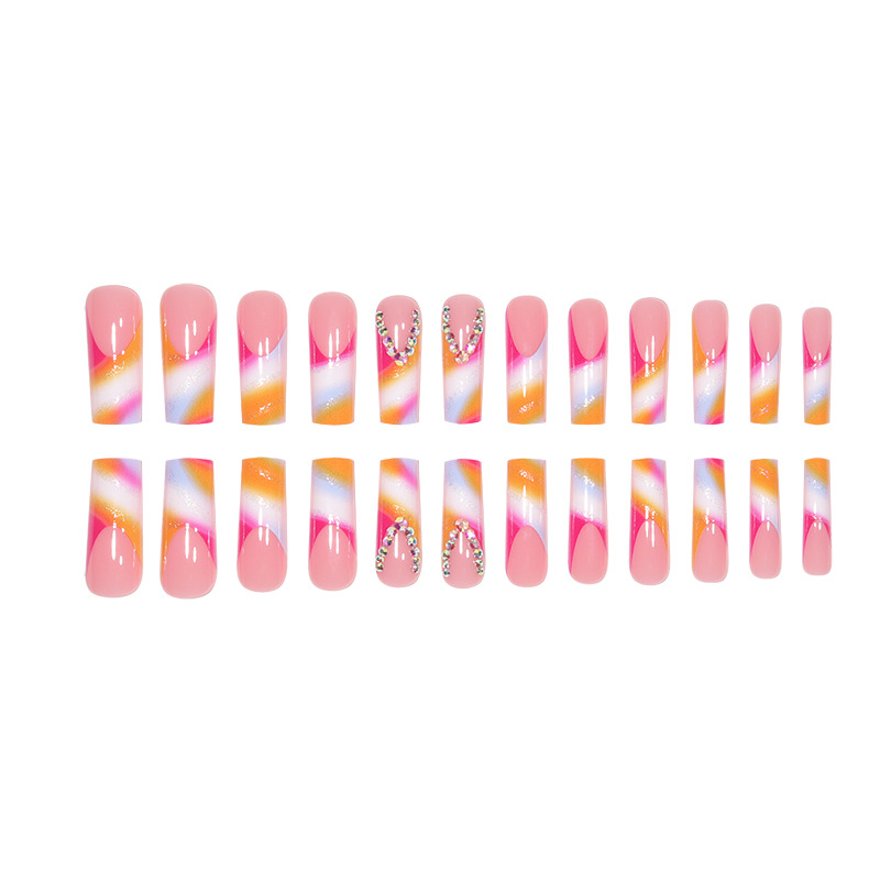 French Phantom Gradient European and American Wearing Nail Flash Crushed Diamond False Nail Wearing Nail Sticker Long False Nail
