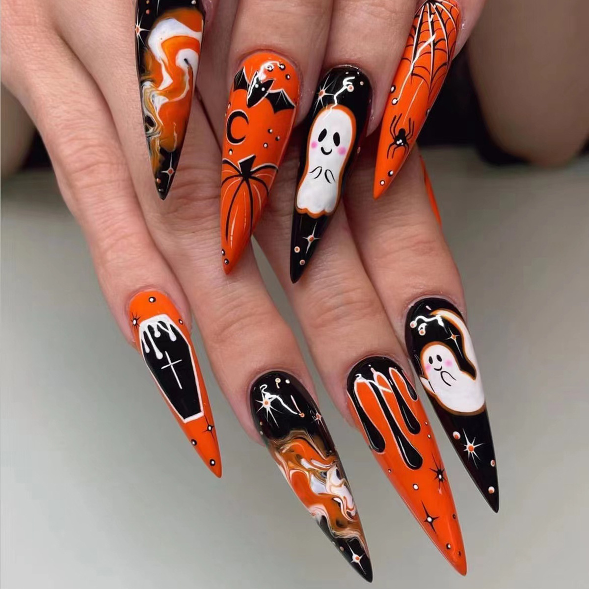 Funny nail stickers spider webs ghost bats blood drops holiday wearing nails European and American nail patches