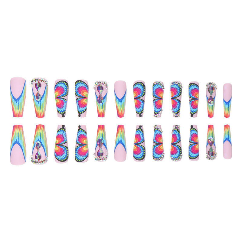 European and American Butterfly Rainbow French Wearing Nail Panel with Diamond Gradual Wearing Nail Patch and Nail Panel