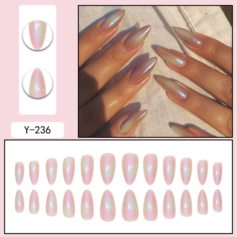 Almond Nail Colorful Aurora Nail European and American Pure Desire for Whitening Explosive Flash False Nail Finished Nail Tablets