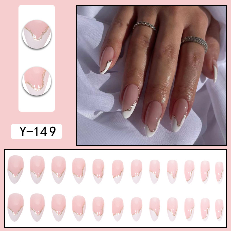 Sharp Nail Irregular French European and American False Nail Product Nail Gold Sparkling Powder Nail Patch Wearing Nail