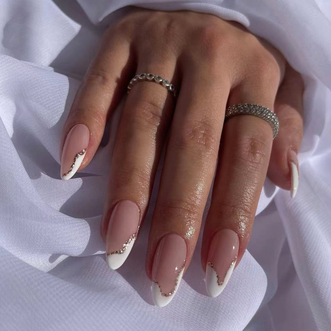 Sharp Nail Irregular French European and American False Nail Product Nail Gold Sparkling Powder Nail Patch Wearing Nail