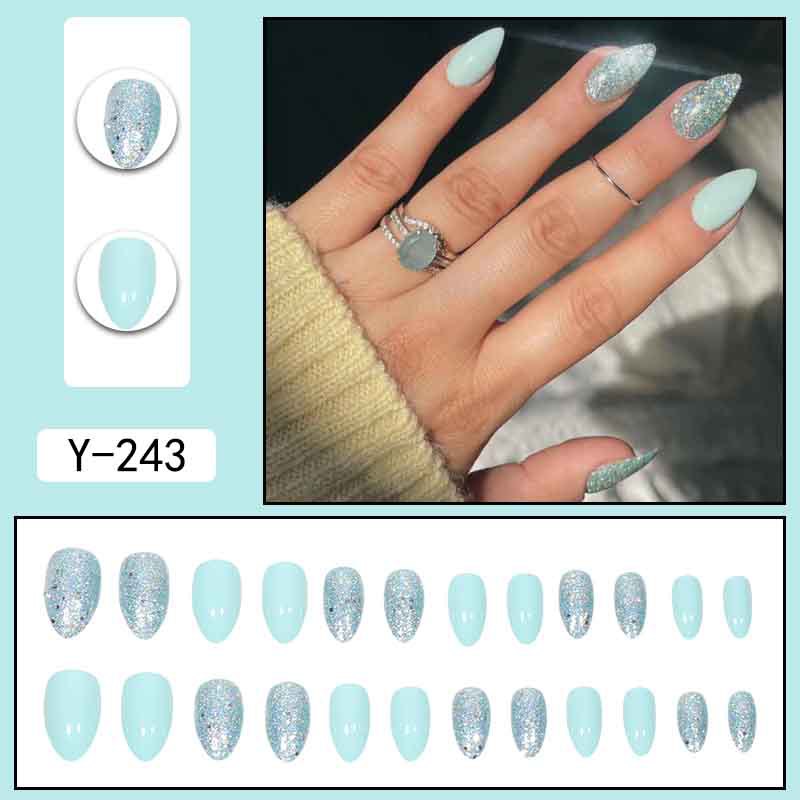 Solid color glitter powder phototherapy nail polish adhesive wearing nail patches cross-border foreign trade style nail enhancement patches detachable fake nails
