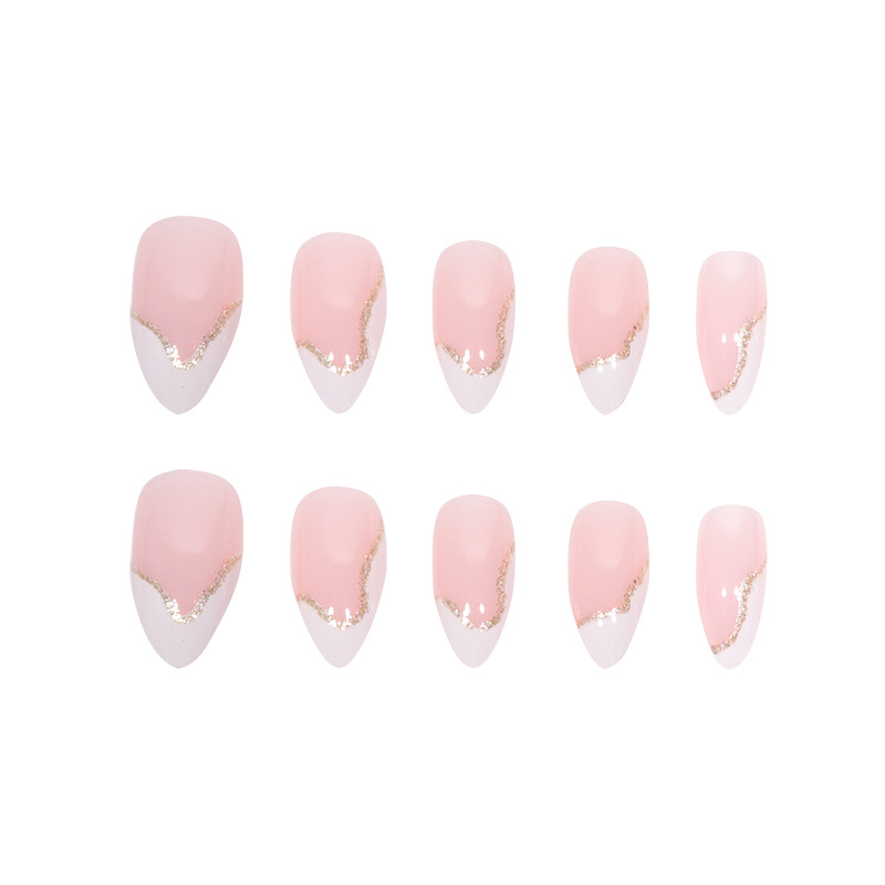 Sharp Nail Irregular French European and American False Nail Product Nail Gold Sparkling Powder Nail Patch Wearing Nail